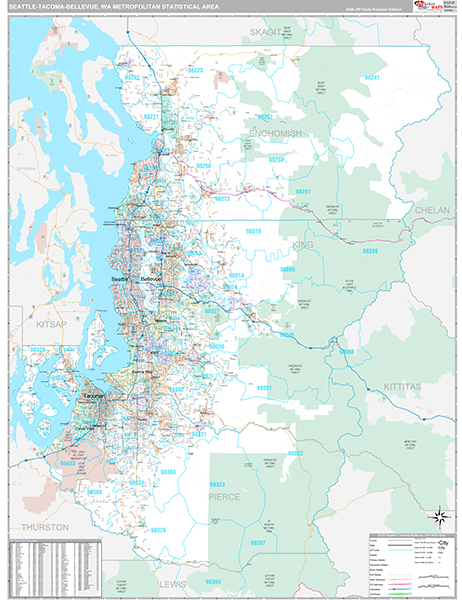 Seattle-Tacoma-Bellevue Metro Area Wall Map
